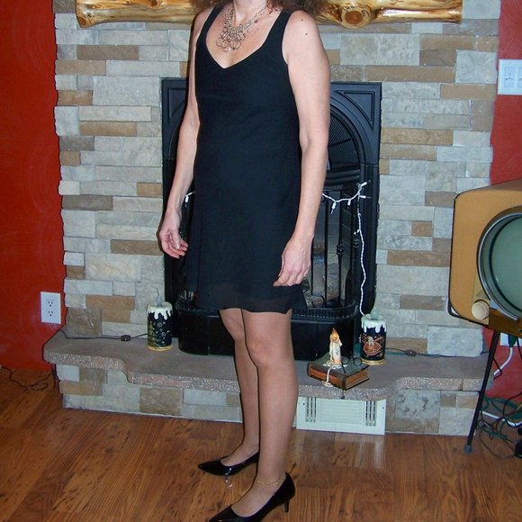 BESTY AND ADAM SEXY BLACK MINI DRESS w SHEER BLUE BUTTERFLY BACK - Picture 12 of 13